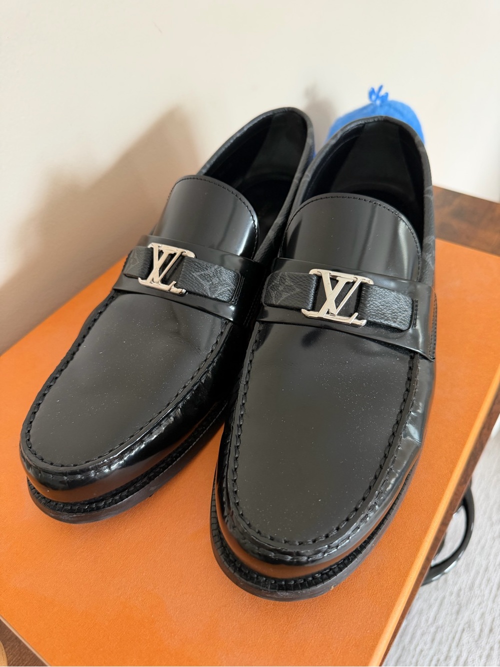 Louis Vuitton Black Patent Leather LV Bit Loafers